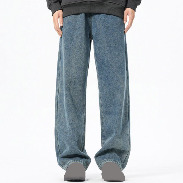 RKSTN Mens Pants Plush Thick Jeans With Elastic Drawstring Loose Oversized Straight Leg Pants Long Pants Soft Comfortable Workout Pants