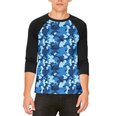T-shirt Raglan pour Homme Bleu Marine à Motif Camouflage