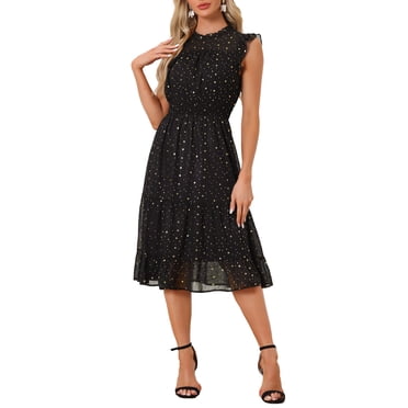 INSPIRE CHIC Women's Halloween Chiffon Dress Sleeveless Smocked Waist Gilding Metallic Star Party Dress Black L