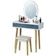 thumbnail image 4 of Gymax Makeup Vanity Dressing Table Set w/ Touch Screen Padded Stool Gray, 4 of 8