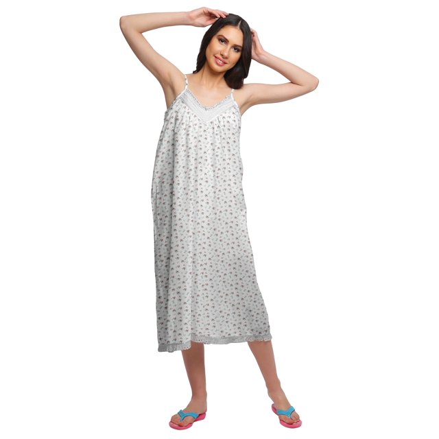 Moomaya Robe de Nuit Imprimée pour Femmes, Col en V, Bretelles Spaghetti