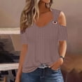 thumbnail image 3 of QIPOPIQ Women's Cold Shoulder Tops Short Sleeve V Neck T Shirts Basic Summer Tees Clearance, 3 of 7