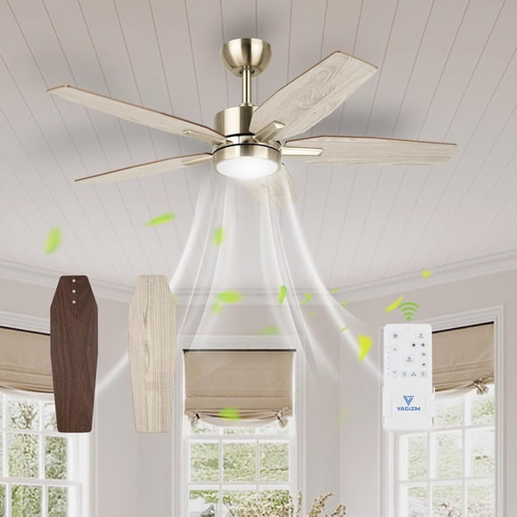 VAGIZM 42 Inch Ceiling Fan with Light - 5 Blades Modern Ceiling Fan for Living Room and Bedroom - Quiet DC Motor - 3CCT - 6 Speeds - Dimmable - Reversible Function - Light Wood Tone