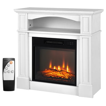 Costway Foyer Électrique 32 Pouces 1400W Manteau de Cheminée Meuble TV Chauffage d'Appoint avec Tablette Blanc