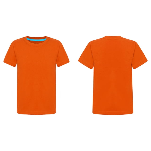 Ocealan Lot de 2 T-Shirts à Col Rond à Manches Courtes pour Garçons et Filles, Couleur Unie, Été, Décontracté, Coton, Hauts Tee 2-12 Ans Orange 7-8