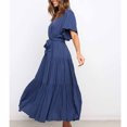 thumbnail image 3 of Birdeem Robe Décontractée Mode Femme Couleur Unie Col en V à Lacets Manches Évasées, 3 of 6