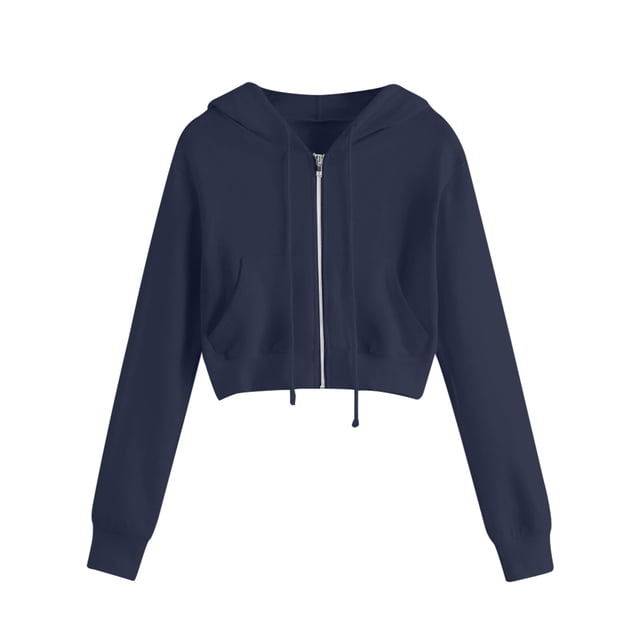 Timegard Chandails Molletonnés pour Femmes Grande Taille Courts à Fermeture Éclair Chandails à Capuchon à Enfiler Vestes à Manches Longues avec Poches