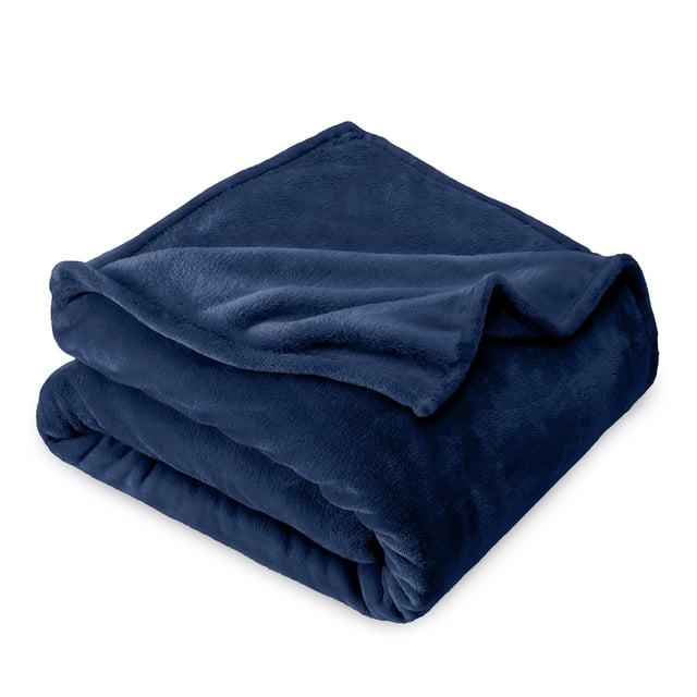 Bare Home Microplush Fleece Blanket - 300 GSM - Fuzzy Microfleece - Soft & Plush - Throw XL, Dark Blue