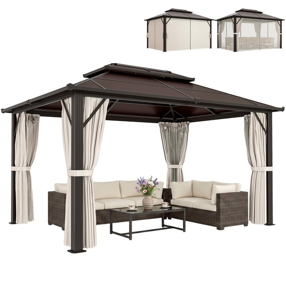 Outsunny 10' x 13' Hardtop Gazebo with Polycarbonate Roof, Aluminum Frame