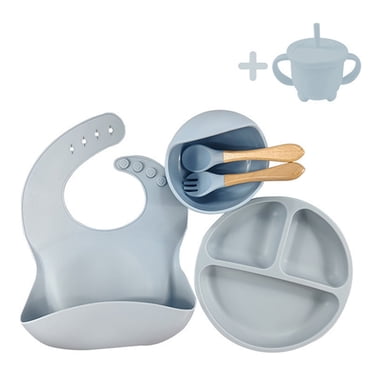 Nituyy Ensemble d'Alimentation pour Bébé en Silicone, Assiette pour Tout-Petit Cuillère Fourchette Tasse Bavoir Bol Ensemble d'Ustensiles de Repas