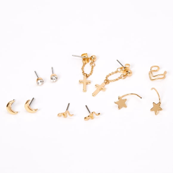 Claire's Lot de 6 Boucles d'Oreilles Clous Formes Mystiques Dorées Earcuff