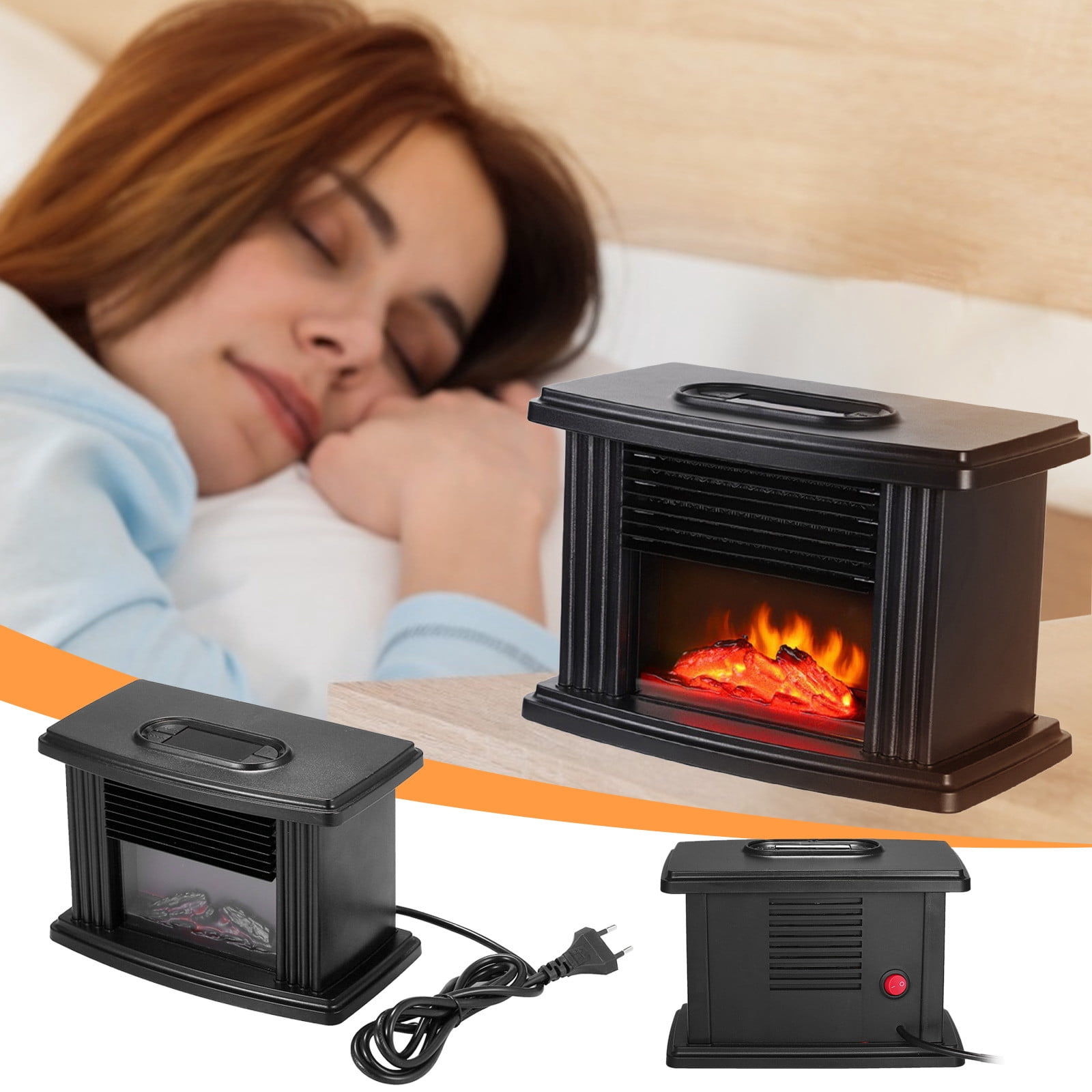 Dvkptbk European-Style Fireplace Heater Fan Heater Home Living Room Bedroom Flame Heater Stove Small Desktop Hot Fan