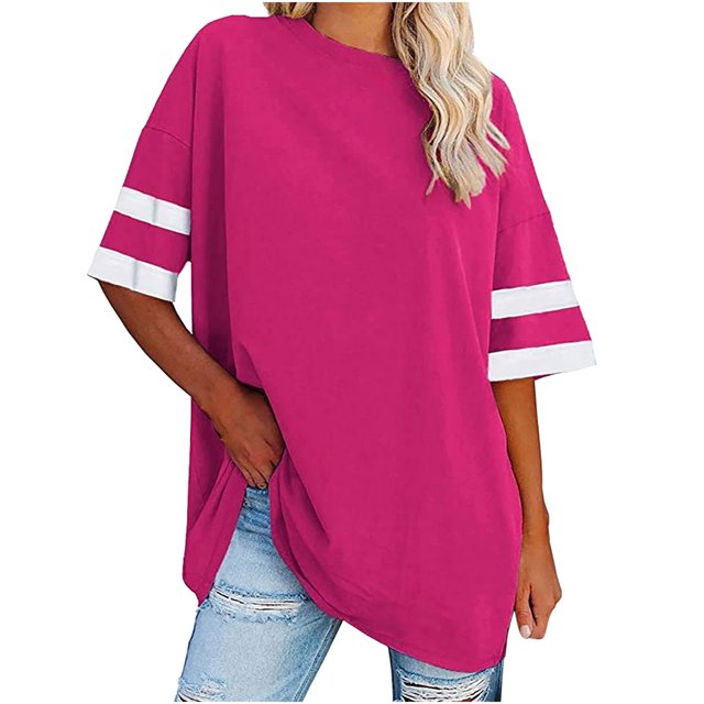 Chandails à Manches Courtes pour Femmes T-Shirts Surdimensionnés pour Femmes T-Shirts Amples Demi-Manches Col Rond Hauts Color Block Tuniques T-Shirts Surdimensionnés pour Femmes Hauts à Demi-Manches pour Femmes