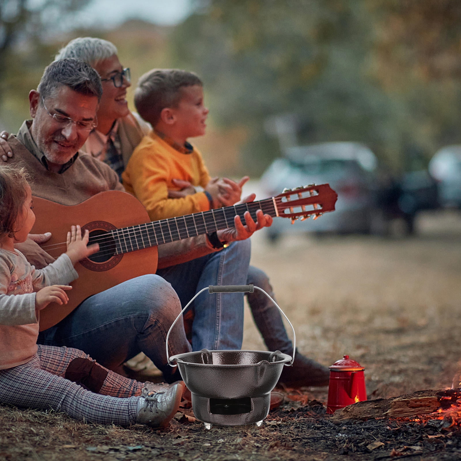 HAMPPLIES 1Set Portable Bbq Stove Iron Material Coffee Color Outdoor Heating and Barbecue Grill