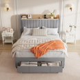 thumbnail image 3 of Upholstered Bed Frame with Storage Headboard and Charging Station, Platform Bed Frame with Drawers, Heavy Duty, No Box Spring Needed, Easy Assembly, Grey, Twin Size, 3 of 7