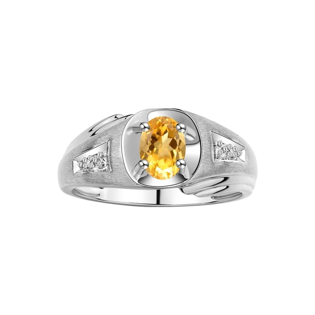 RYLOS Men's Rings Sterling Silver Rings Classic Designer Style 8X6MM Oval Gemstone & Diamond Ring Citrine November Birthstone Rings For Men Size 9
