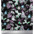 thumbnail image 2 of Soimoi Green Polyester Crepe Fabric Bird,Leaves & Orchids Flower Printed Fabric 1 Yard 42 Inch Wide, 2 of 3