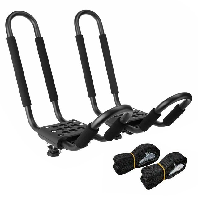Tignapoo Universal Kayak Roof Rack System – Durable Steel Construction with Foam Padding, Includes Straps and Hardware for Secure Attachment, Supports Up to 165lbs (75kg), Easy Installation on Car