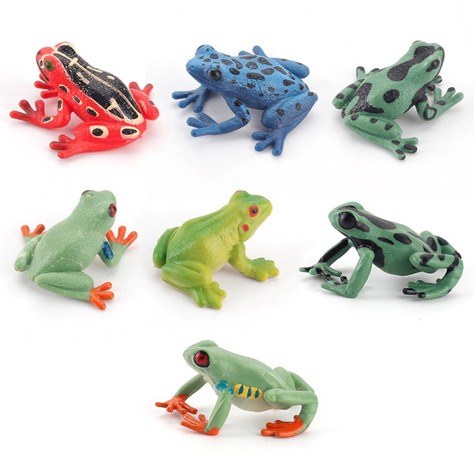 HILABEE 7Pcs Frog Figurines Colorful Frogs Play Set for Yard