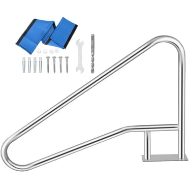 VEVOR Pool Rail 55x32 Pool Railing 304 Stainless Steel 250LBS Load Capacity Silver Rustproof Pool Handrail Humanized Swimming Pool Handrail with Blue Grip Cover & M8 Drill Bit & Self-Taping Screws