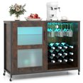 thumbnail image 1 of Gymax Armoire de Bar à Vin avec Roues, Lumières DEL, Étagères de Rangement, Porte-Verres, Casiers à Vin, 1 of 10
