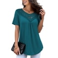 thumbnail image 1 of FOLUNSI Women's Plus Size Summer Tops Short Sleeve Lace Pleated Blouses Tunic Tops M-4XL, 1 of 6