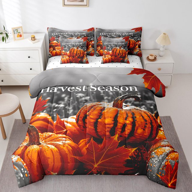 YST Autumn Pumpkin Bedding Sets 7-Piece Halloween Theme Comforter Set, King