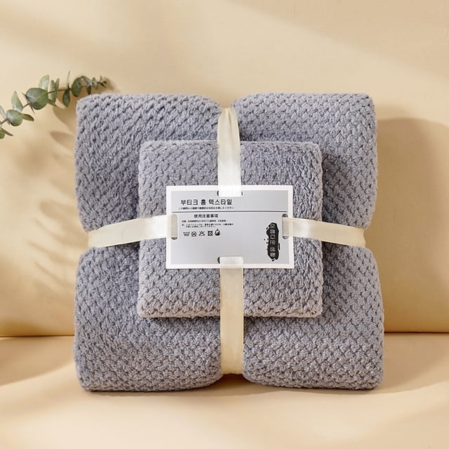 Fleece Towel Set, EDHITNR Soft Absorbent Bath Towel, Premium Microfiber Quick Dry Hand Towel Machine Washable, Gray