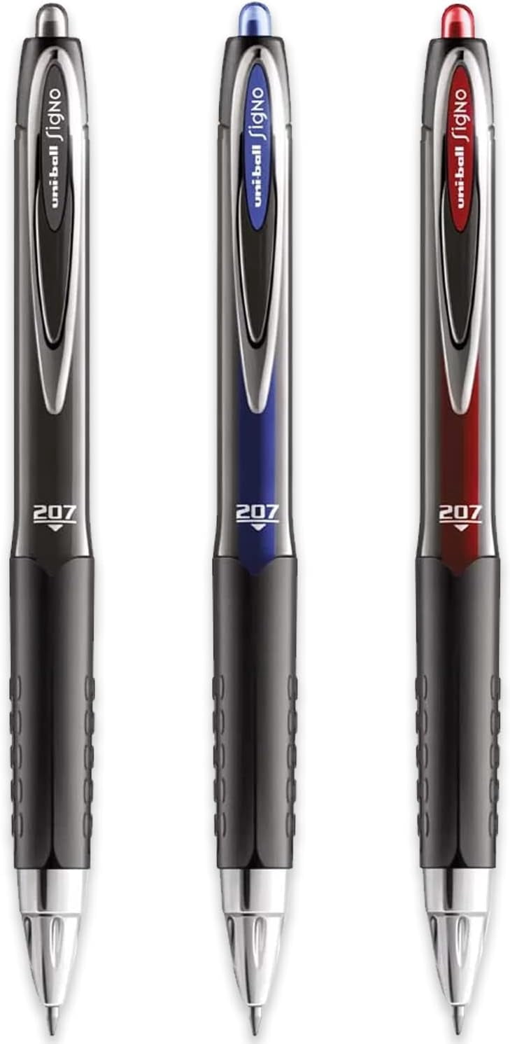 uniball Signo UMN-207 Retractable Rollerball Pens, Medium Point, 0.7mm, Assorted Ink Colors, 3 Pack