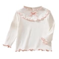 thumbnail image 2 of Cowsor Girls Soft Ribbed Peter Pan Collar Bow T-Shirt Sweet and Ribbed Knit Casua Cute Tops, 2 of 3