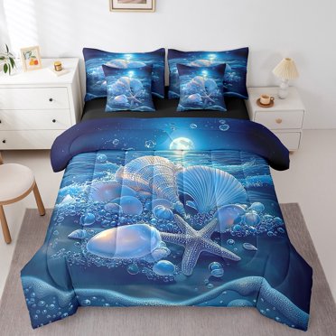 Erosebridal Seashell Starfish Bed in a Bag Full size,Marine Animal Bed Set,Sealife Decor,Reversible,Breathable,7-Piece