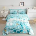 thumbnail image 2 of Erosebridal Aqua Blue Marble Bedding Queen Comforter Set, Abstract Honeycomb Down Comforter, Reversible 3 Pieces, 2 of 7