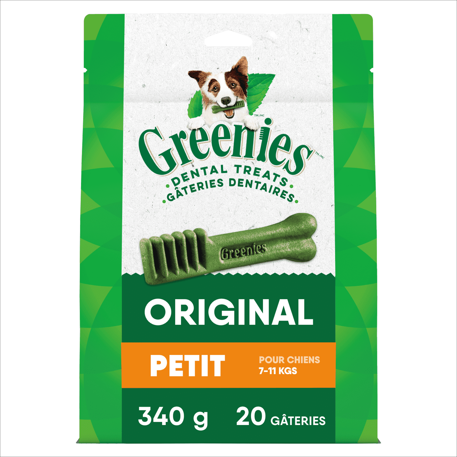 Gâteries dentaires naturelles pour chiens adultes Greenies Original PETIT format