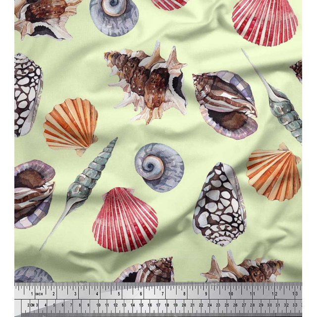 Soimoi Cotton Voile Fabric Colorful Shells Ocean Printed Fabric 1 Yard 42 Inch Wide