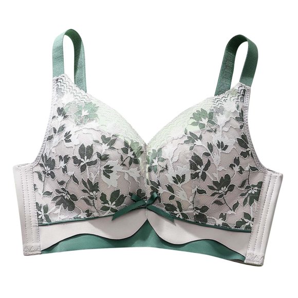 Women's Full Coverage Floral Lace Bra, Comfortable Wireless Padded Lifting Comfort Everyday Bra for A-C Cup