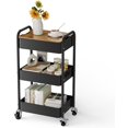thumbnail image 1 of 3 Tier Rolling Cart with Table top, Metal Rolling Utility Cart, Storage Organizer Cart with Locking Wheels & Hooks for Office, Classroom, Kitchen and Bathroom, Black, 1 of 15