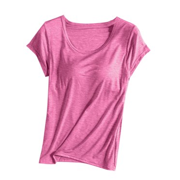 Cameland Haut en Coton pour Femme avec Soutien-Gorge Intégré, Camisole Basique à Manches Courtes, Débardeurs Extensibles pour Femmes avec Soutien-Gorge Intégré, Chandails de Sport pour Femmes avec Coussinets Amovibles, Entraînement Entraînement Physique Course Yoga