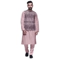 thumbnail image 1 of Atasi Kurta Pyjama Traditionnel Uni à Col Mandarin avec Ensemble de Veste Imprimée, 1 of 3