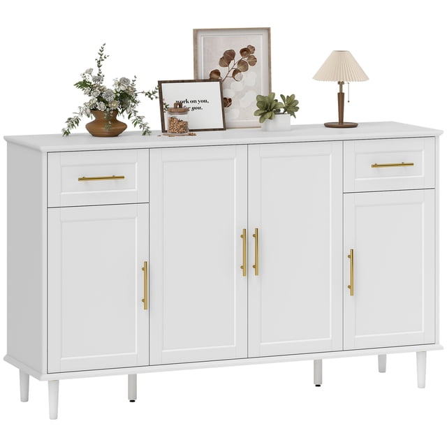 HOMCOM 55" Modern Sideboard Buffet Cabinet with Soft-Close Doors White