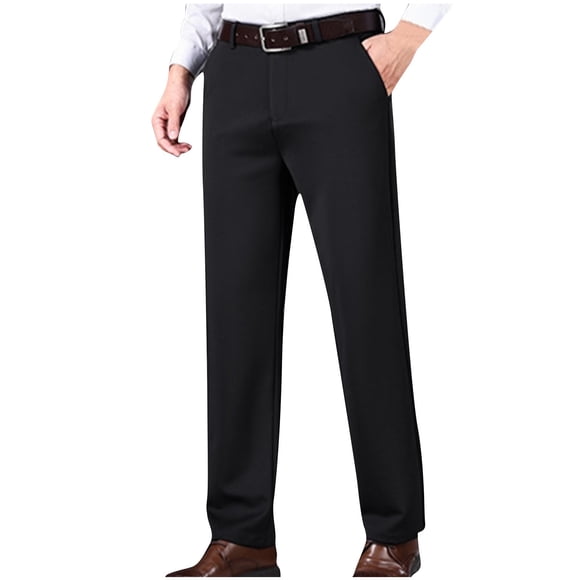AherBiu Mens Dress Pants Straight Leg Flat Front Pants With Pockets Solid Color Casual Loose Work Office Business Trousers