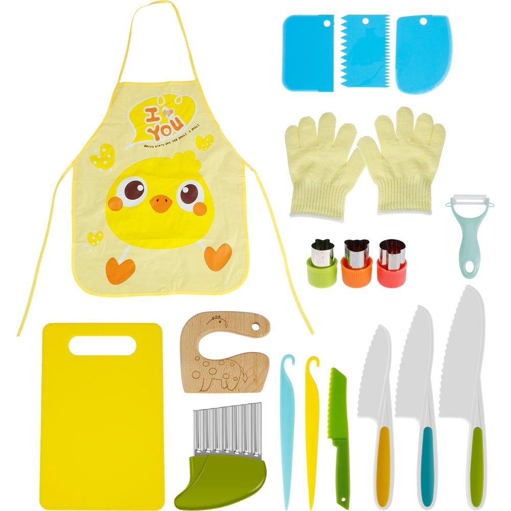 MesaSe 18 Pcs Kids Kitchen Knife Set  Wooden Toddler Safety Knives Reusable Fruit Vegetable Knife Set For Kids