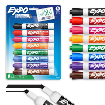 EXPO Dry Erase Markers, Low Odour Ink, Chisel Tip, Assorted Colours, 8 Count