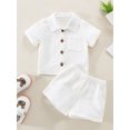 thumbnail image 2 of Faithtur Toddler Baby 2Pcs Summer Outfits, Short Sleeve Button Down Lapel Shirt + Shorts Set, 2 of 9