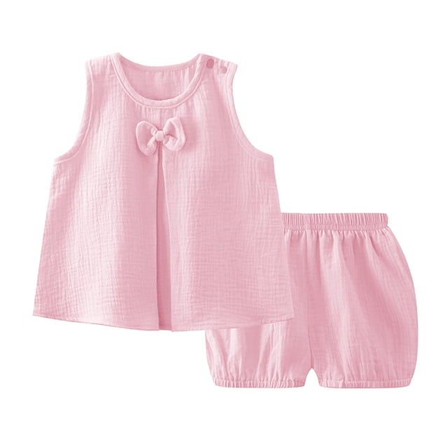 Kcodviy Baby Girls' Dress Set Baby Rose Outfit Spring and Summer New Matching items Solid Color Double Layer Size Small Girls Clothes Yarn Breathable Comfortable Girl's Baby with Blanket Bow Home Se