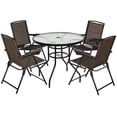 thumbnail image 1 of Costway Ensemble Bistro de Patio 5 Pcs 4 Chaises Pliantes Réglables Table en Verre avec Trou, 1 of 6