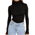 thumbnail image 3 of Sentmoon Hauts d'Été pour Femmes Col Rond Manches Longues T-Shirt pour Femme Grande Taille Extensible Ajusté Blouses Unies pour Femmes Confortable pour la Mode d'Automne TTG, 3 of 8