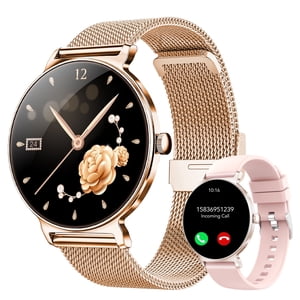 Rénovés Tikland JX523 Montre intelligente pour les femmes, visage mince de 1,27 pouce, appel Bluetooth, IP68 Imperméable, Rose Rose