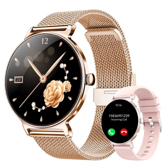 Refurbished Tikland JX523 Smart Watch for Women, 1.27-Inch Thin Face, Bluetooth Call, IP68 Waterproof, Rose Pink