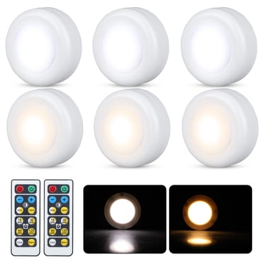 Wireless LED Puck Lights, 6-Pack Dimmable Under Cabinet Counter Lighting Closet Light, Battery Powered Remote Control Night Light Stick On Lights For Kitchen, Closet, Cabinet, Bookcase