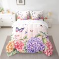 thumbnail image 2 of 7 Pcs Colorful Butterfly Queen Bedding Set for Girls Kids Purple Hydrangea Bed In A Bag Romantic Themed Comforter Set With Sheets Rustic Farm Floral Bed Set for Boys Teen Dreamy Butterfly Sheet Set, 2 of 5